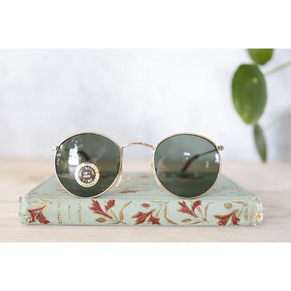 Vintage round 1990s Sunglasses NOS Aviator Gold tone nice lens hippie boho - Picture 1 of 8